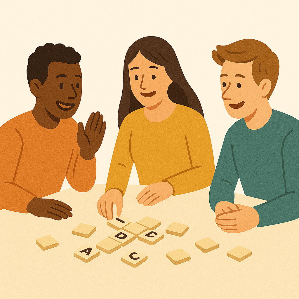 People playing word games together